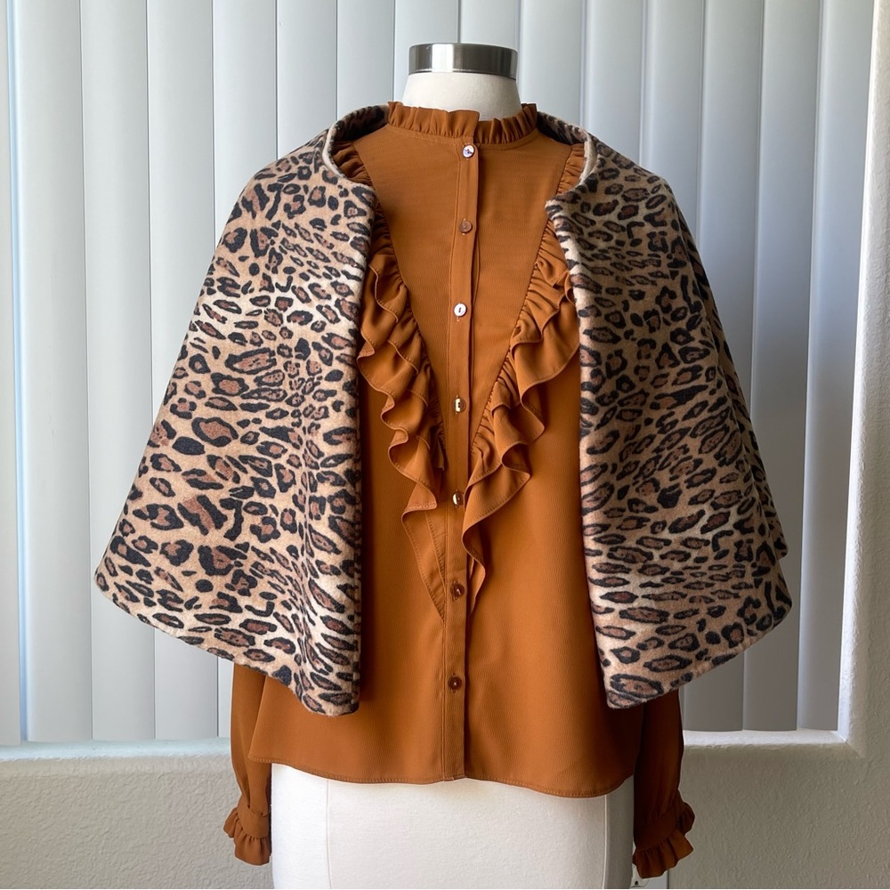 Leopard Print Multi-Purpose Reversible Wool Coat … - image 1